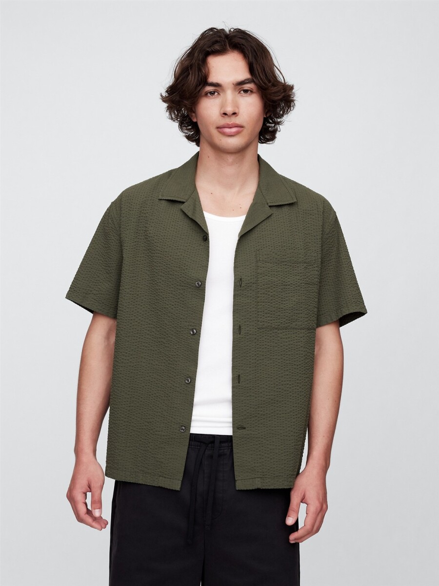 Camisa Manga Cora Seersucker Hombre - Army Jacket Green 