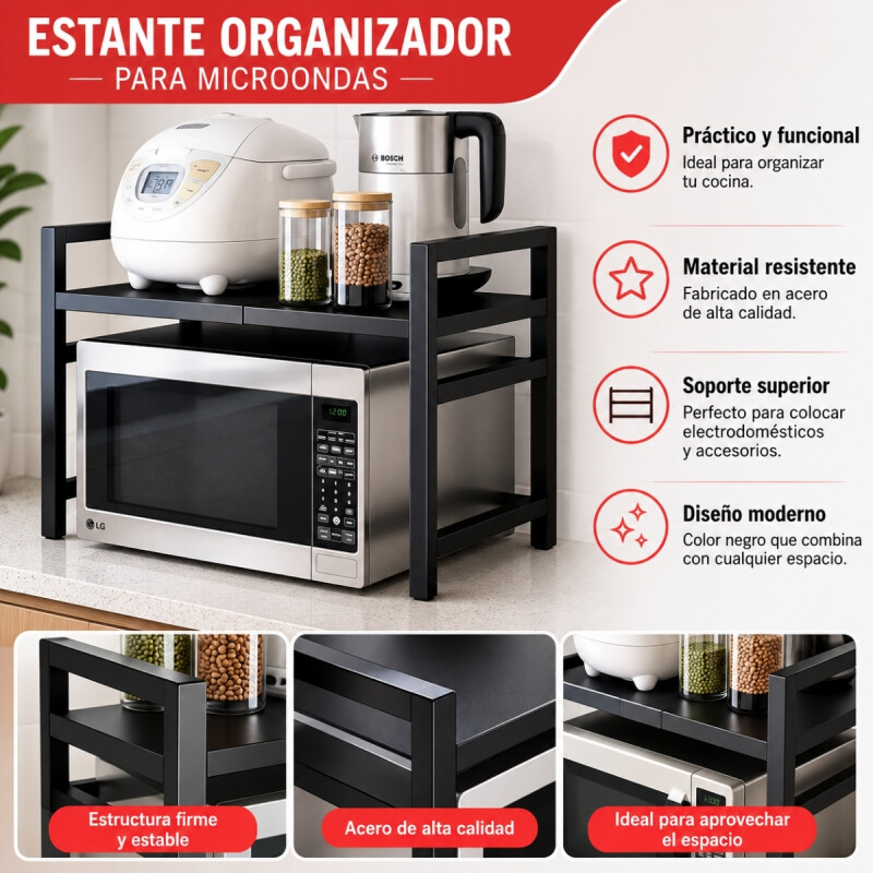 Estante organizador para microondas NEGRO