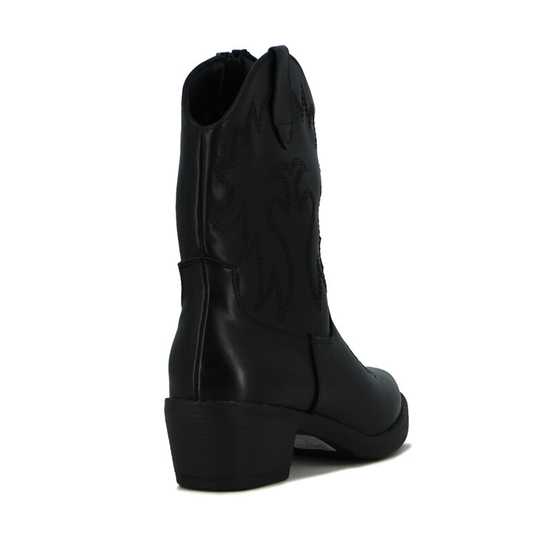 Darkness Bota De Dama Tejana Detalle Bordado Caña Baja Taco Cuadrado - Negro Negro