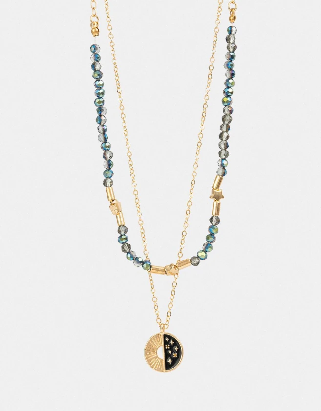 Collares Cortos Capsula Especial Collar Con Dije Medio Sol Media Luna Estrellas "trust Your Star" - Dorado