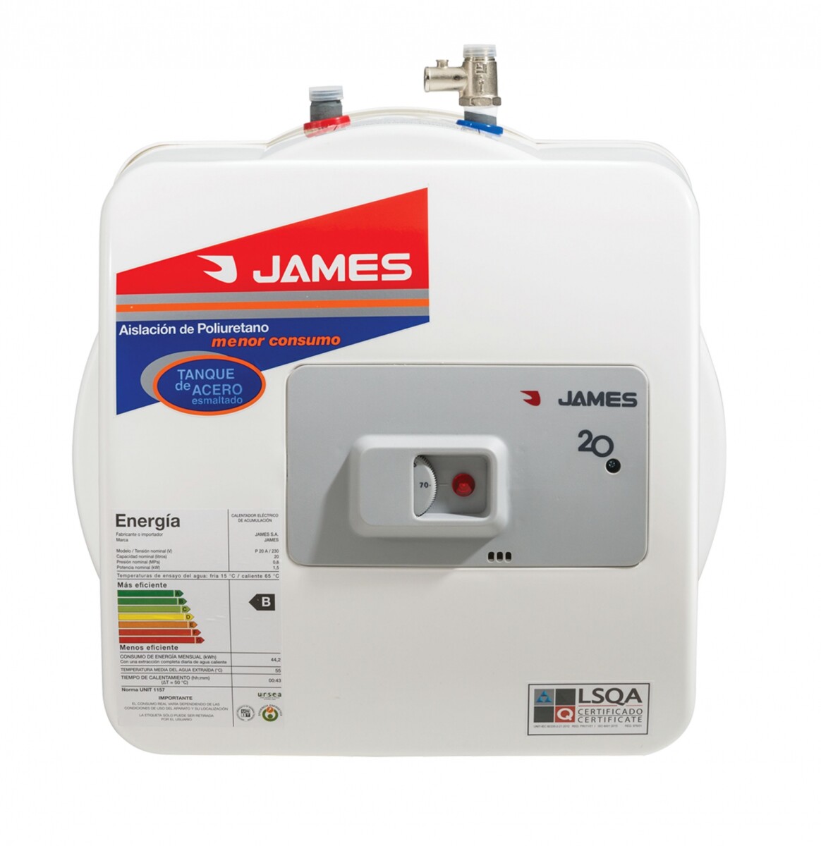 TERMOTANQUE JAMES MOD. PRISMA ACERO 20L - SALIDA SUPERIOR 