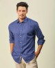 Camisa Lino Algodón Manga Larga Azul