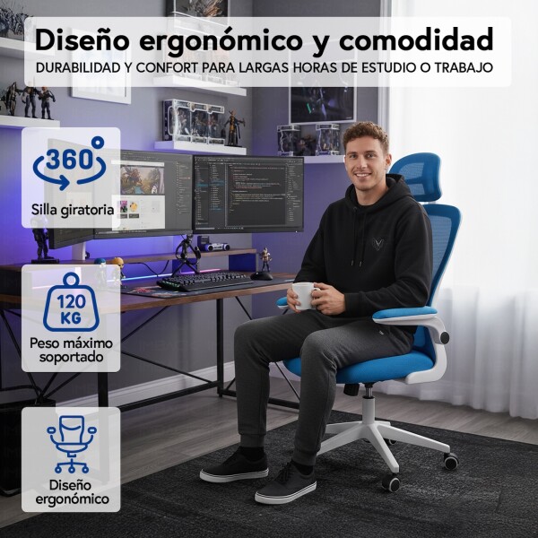 Silla de escritorio Oficina Sillon Ejecutiva Ergonomica Apoyabrazos Regulables IMBACK Color Azul Silla de escritorio Oficina Sillon Ejecutiva Ergonomica Apoyabrazos Regulables IMBACK Color Azul