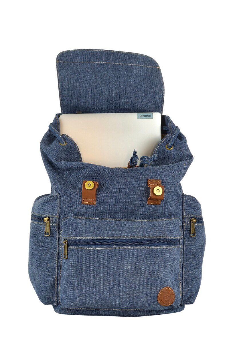 Mochila grande con bolsillos azul