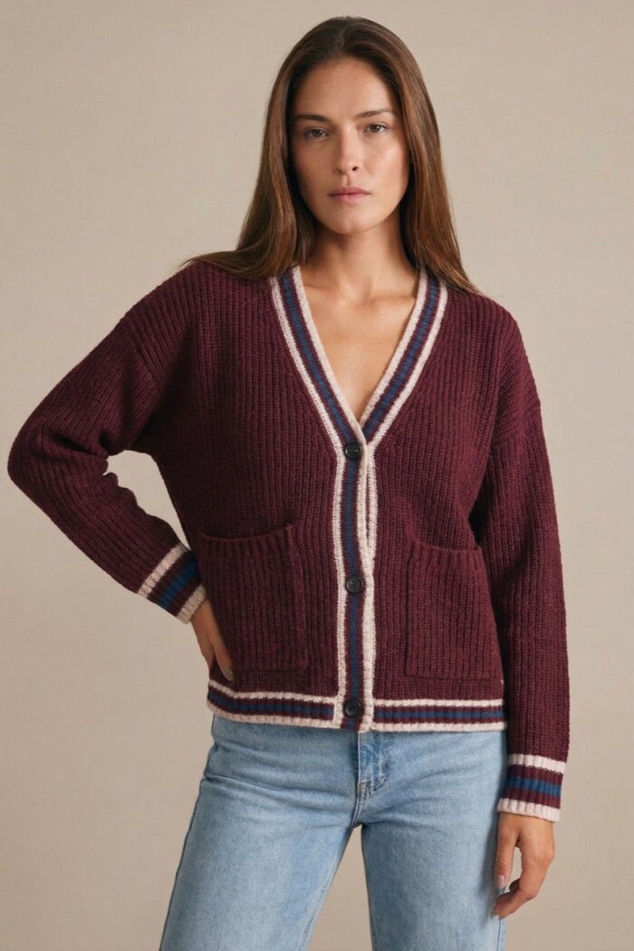 Cardigan Lana Multi Rojo