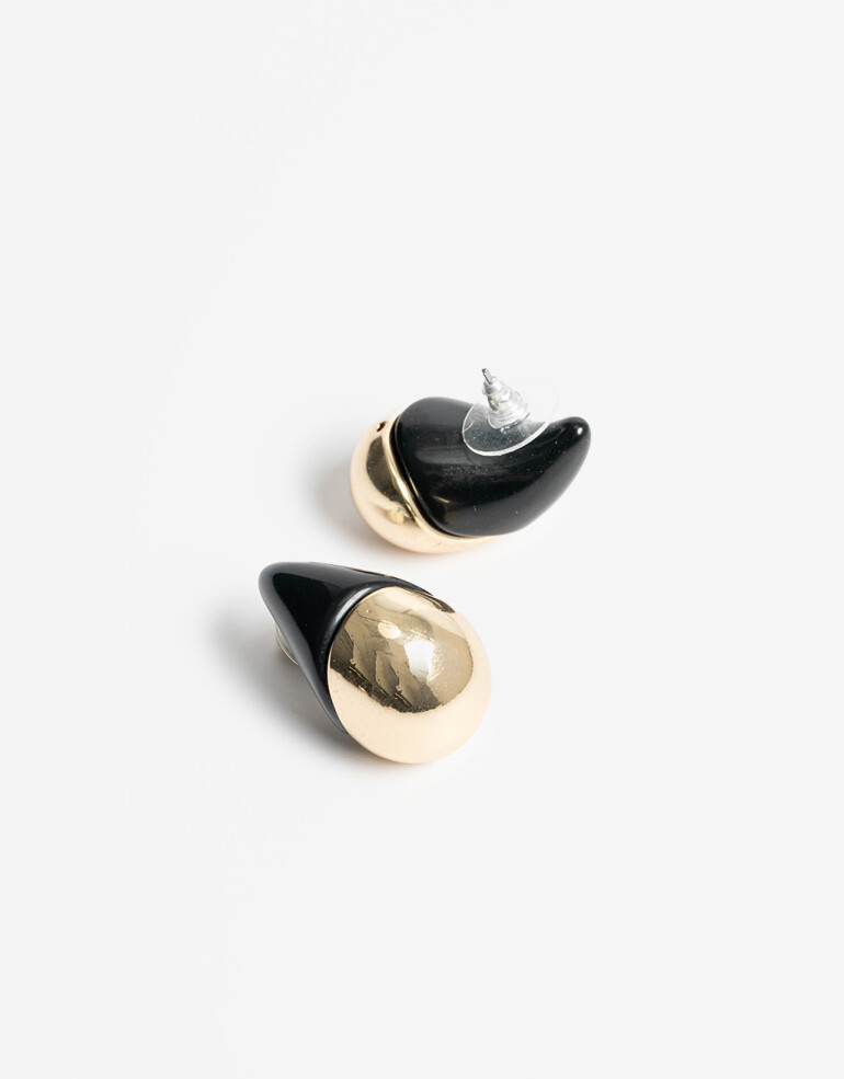 Aros Colgantes Cortos Color Aros Gotas Resina Y Metal - Negro