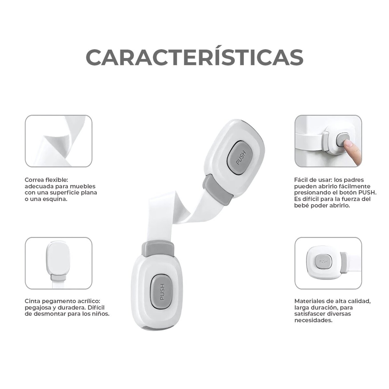 Traba Tranca Seguridad Puertas Cajones Muebles Bebés Niños - Variante Color  Blanco — Atrix, image size:1500x1500