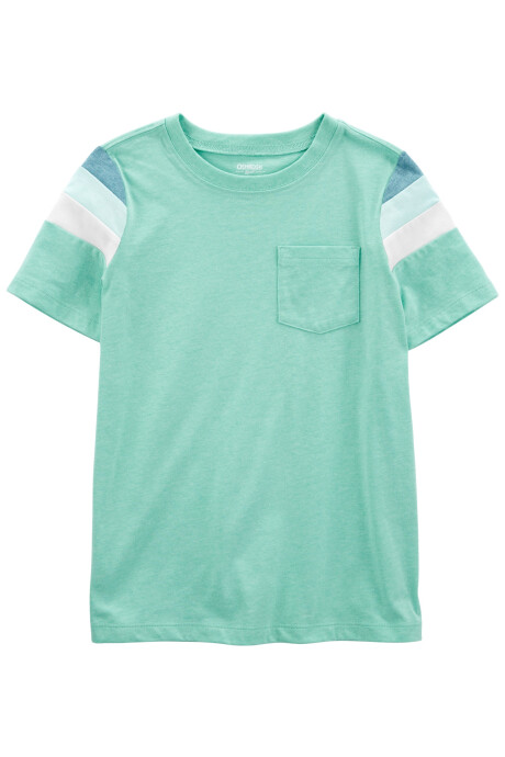 Remera de algodón, manga corta con franjas de colores Sin color