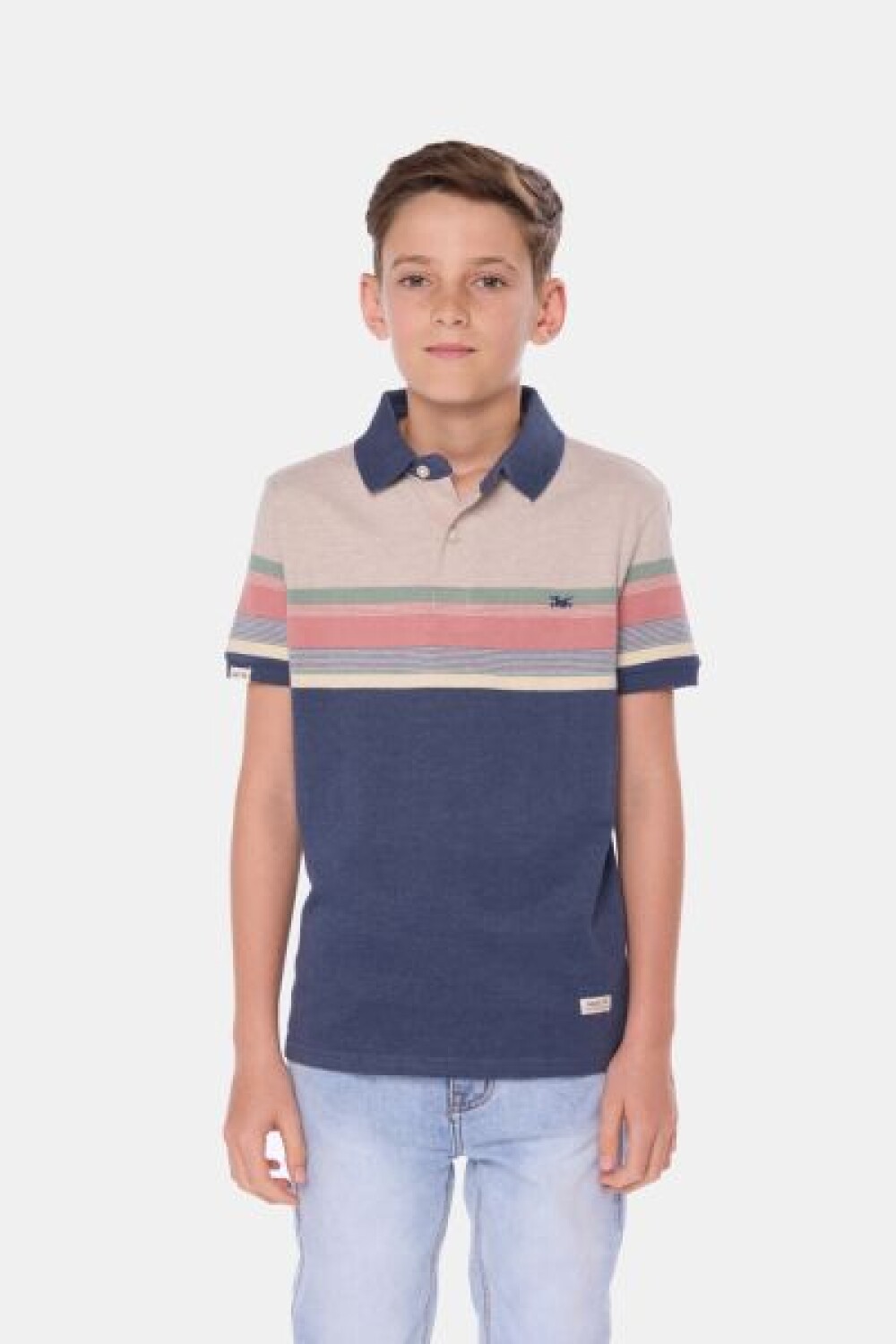 REMERA POLO RAYADA DE ALGODÓN Azul