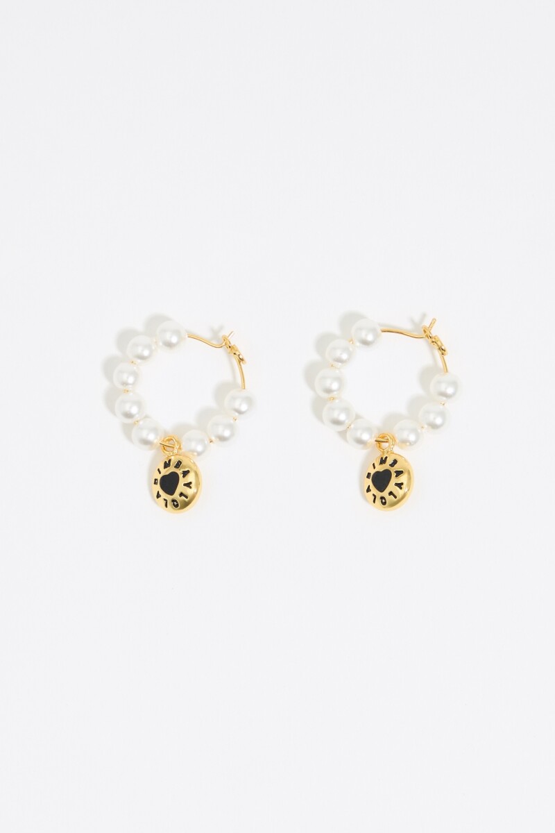 PENDIENTES ARO PERLAS Y LOGO C Oro