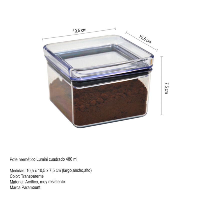 Pote hermético Lumini cuadrado 480 cc TRANSPARENTE
