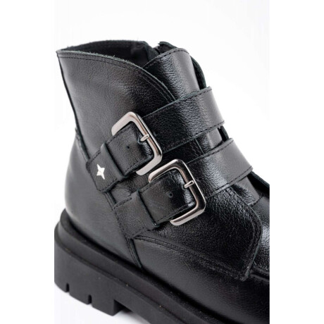Bota Cuero Hebillas Negro