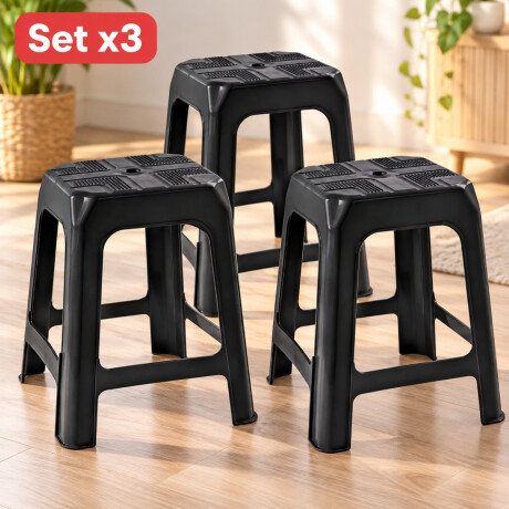 Set x3 Banqueta apilable de plástico resistente NEGRO