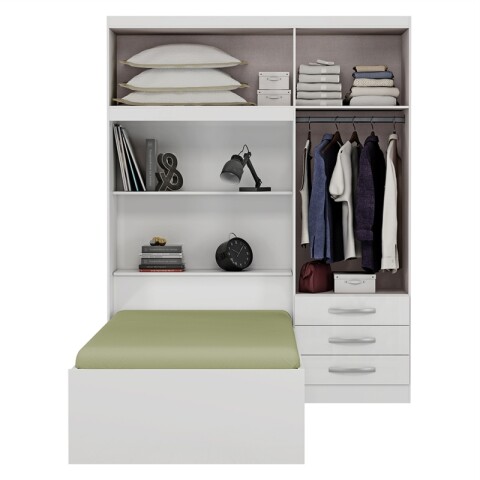 Ropero Lisboa 4 Puertas 3 Cajones con Cama Individual y Baúl - Blanco Ropero Lisboa 4 Puertas 3 Cajones con Cama Individual y Baúl - Blanco