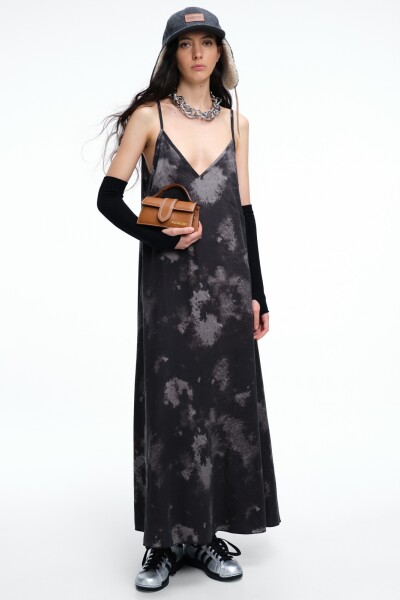 VESTIDO LARGO PRINT Negro