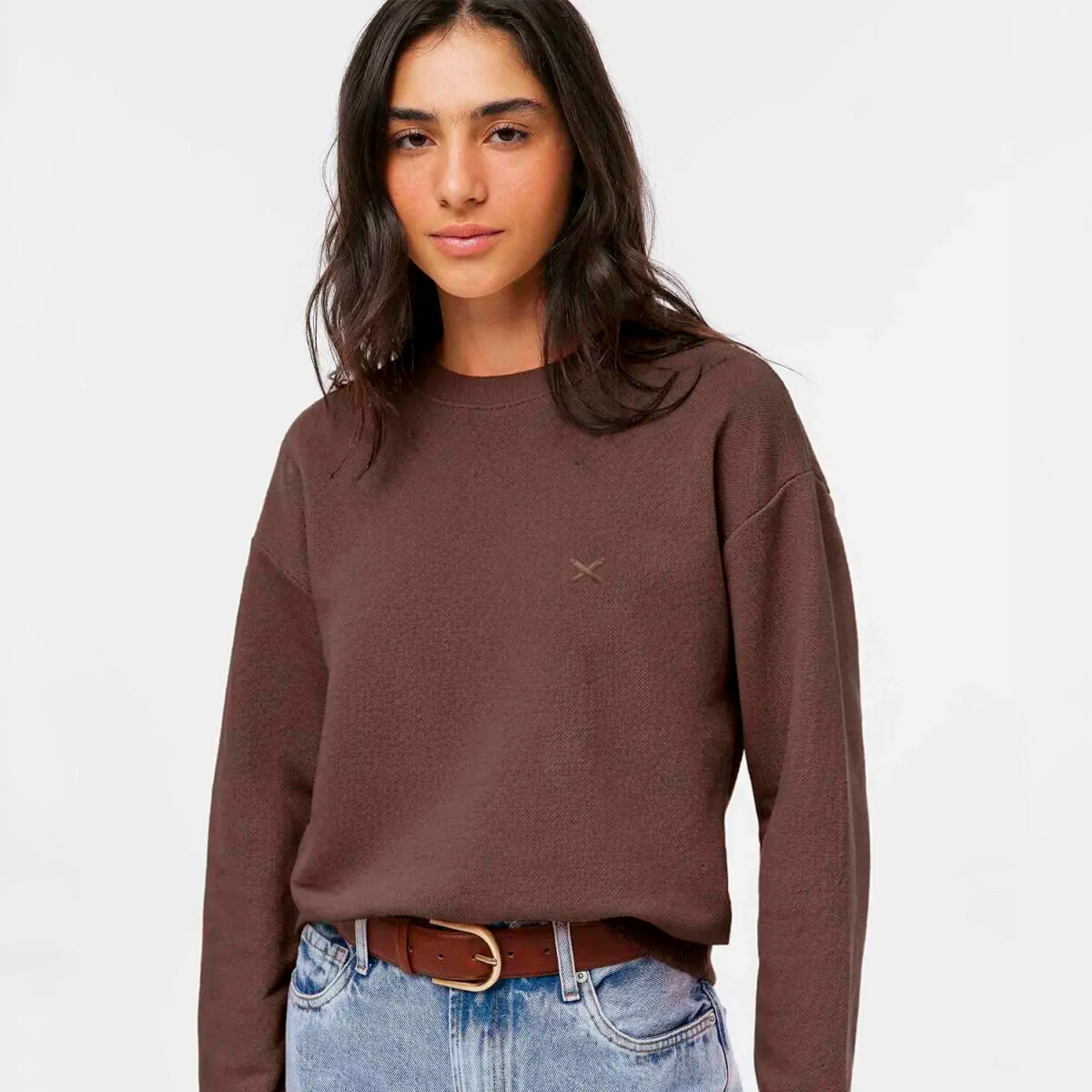 BLUSA DE PUNTO PIQUÉ BORDADA - MARRÓN 