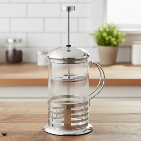 Cafetera Embolo de vidrio y acero 1 lt GRIS