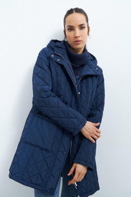 Campera capitoneada con capucha azul marino