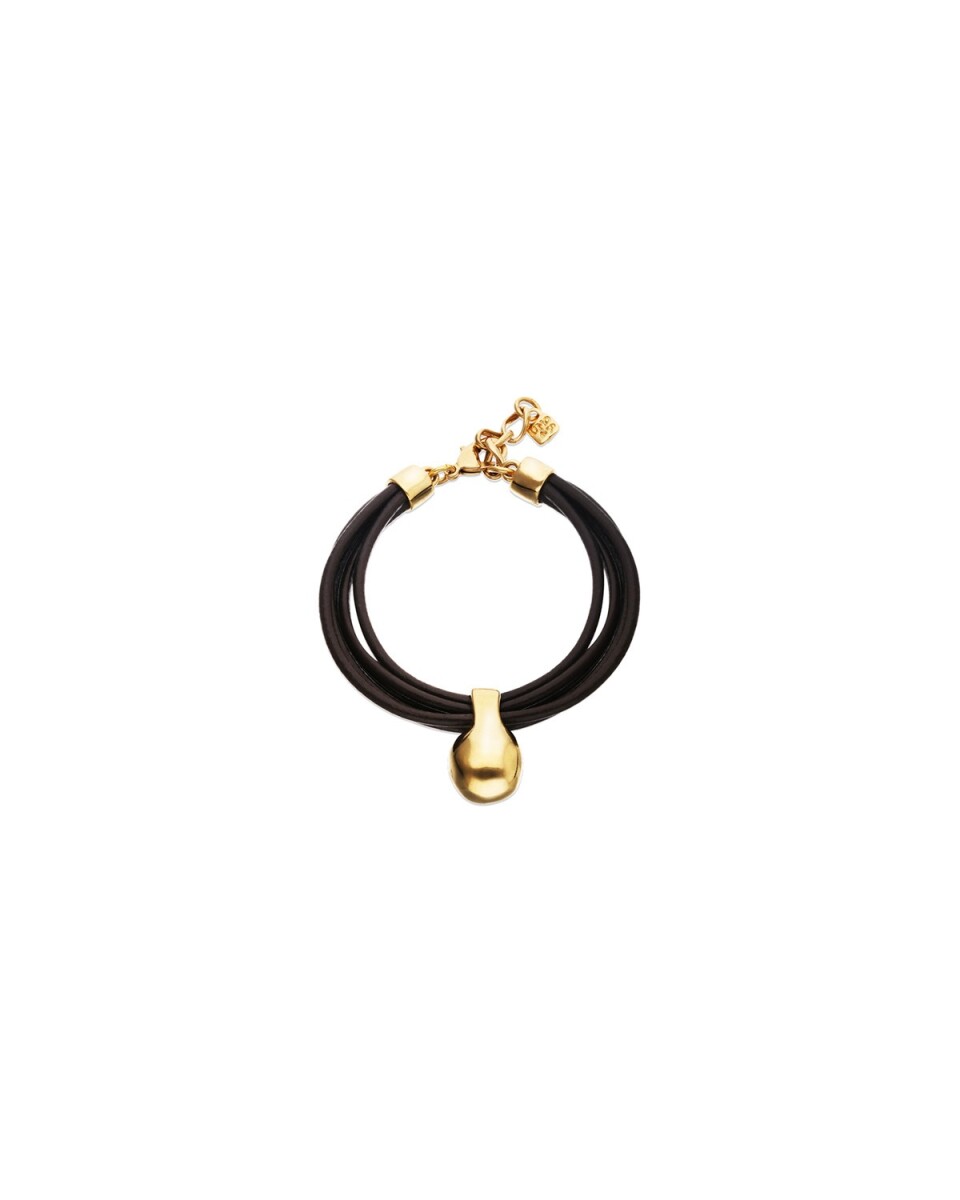 PULSERA DE CUERO CON BOLA DE ALEACIÓN DE METALES BAÑADA EN ORO 18K - Pulsera 
