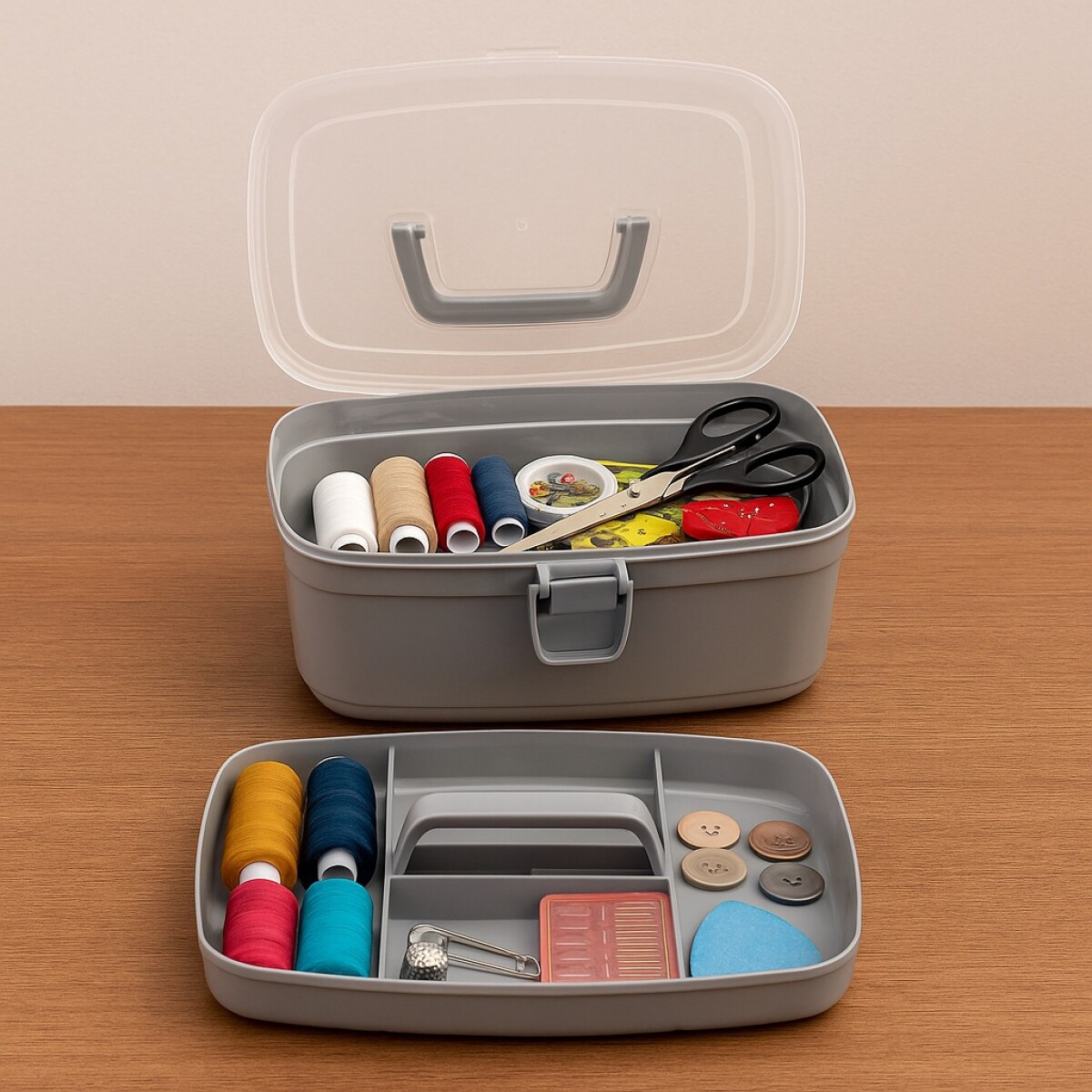 CAJA ORGANIZADORA CON BANDEJA 35X24X22CM - MULTICOLOR 