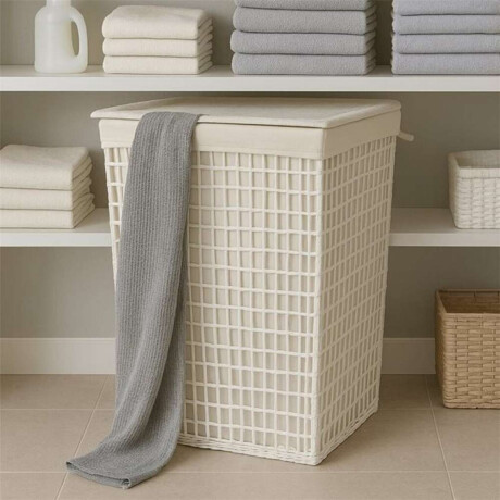Cesto C/Tapa/Funda 44X35X55Cm Tej Cordon Papel Blanco