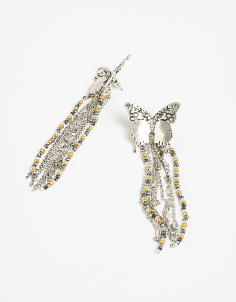 Aros Colgantes Largos Folk Aros Largos Mariposa Boho - Dorado Antique Gold