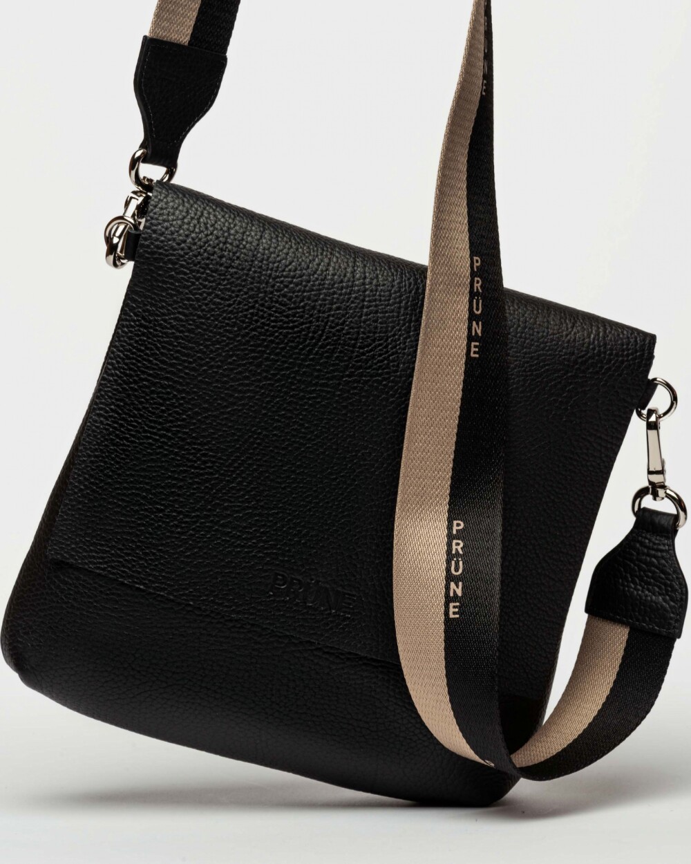 Bandolera Olivia En Cuero Graneado Negro