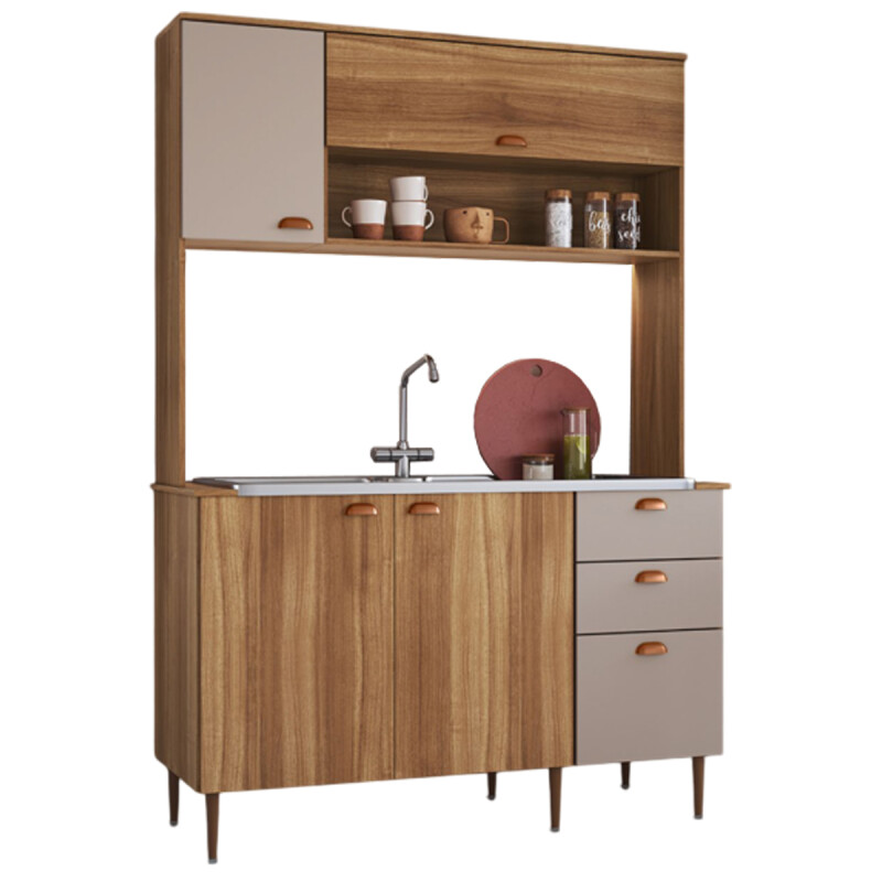 KIT COCINA COMPACTA 4 PUERTAS 3 CAJONES NOGAL/CINNAMON Kit Cocina Compacta 4 Puertas 3 Cajones Nogal/cinnamon