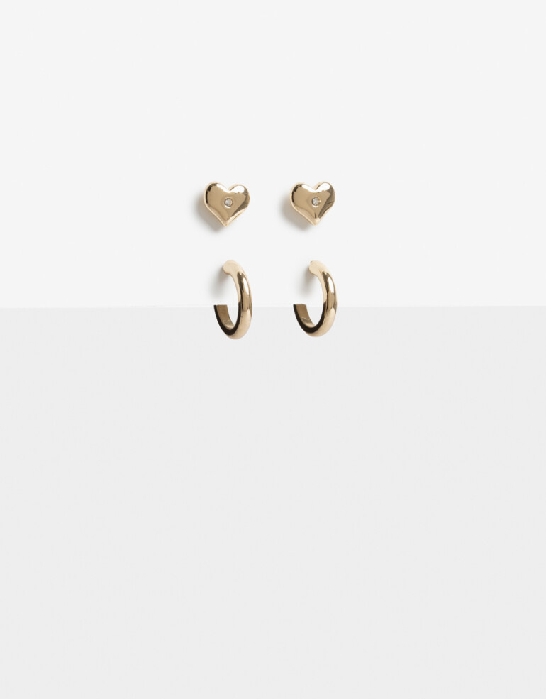 Aros Sets Metal Aros Set Metal Corazón De La Línea Stay Golden. - Dorado