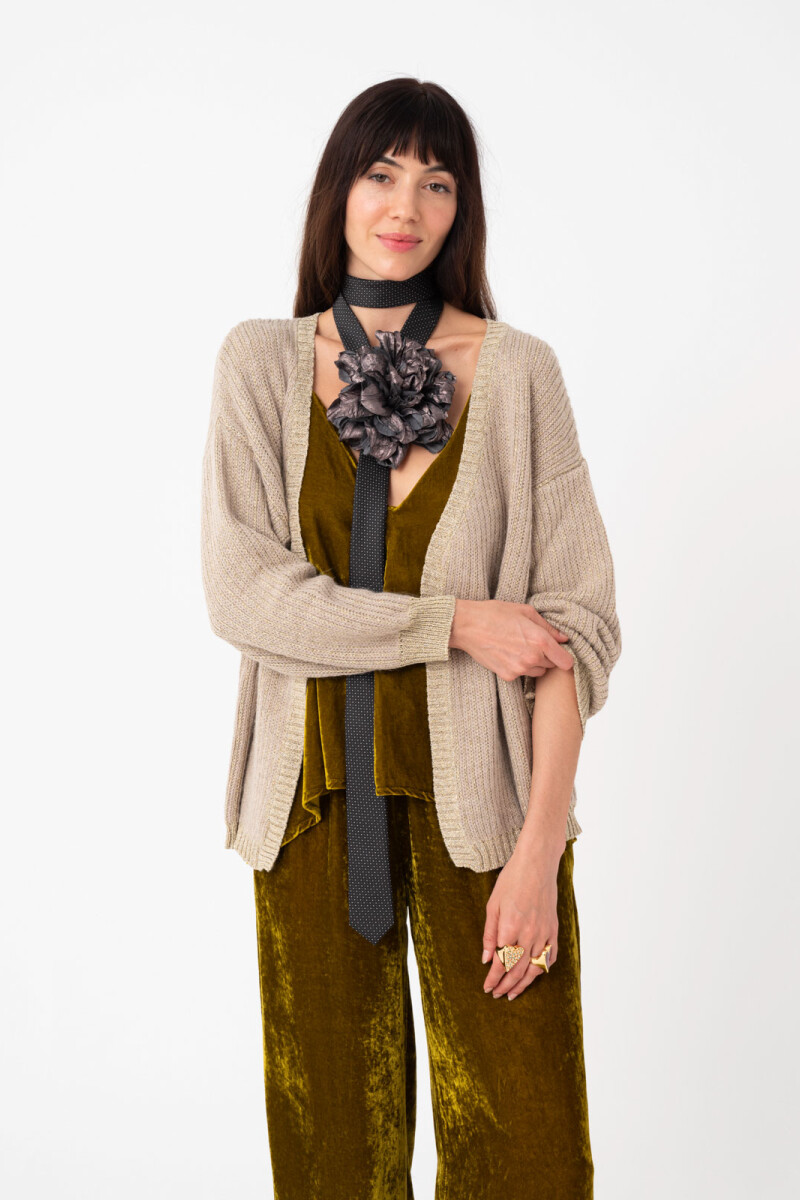 CARDIGAN TEJIDO CON LUREX Beige