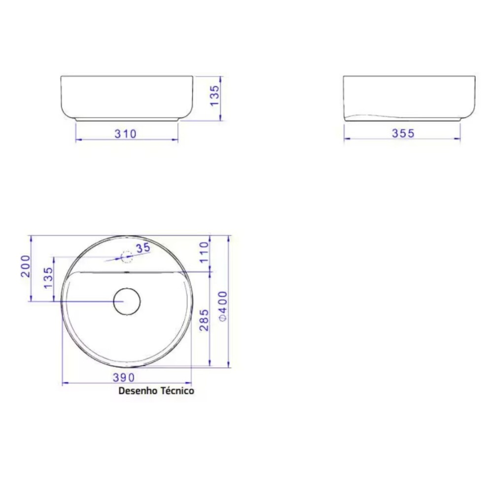 Bacha de apoyo redonda 40 cm c/mesa blanca brillante Deca Bacha De Apoyo Redonda 40 Cm C/mesa Blanca Brillante Deca