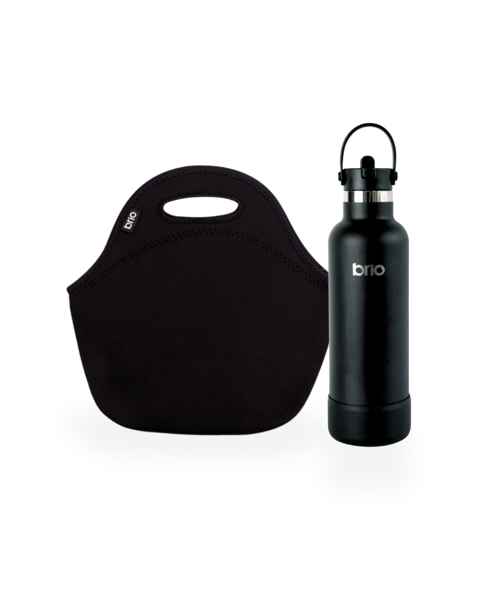 Set de lunchera de neopreno y botella de acero inoxidable 750ml brio - set negro/negro 
