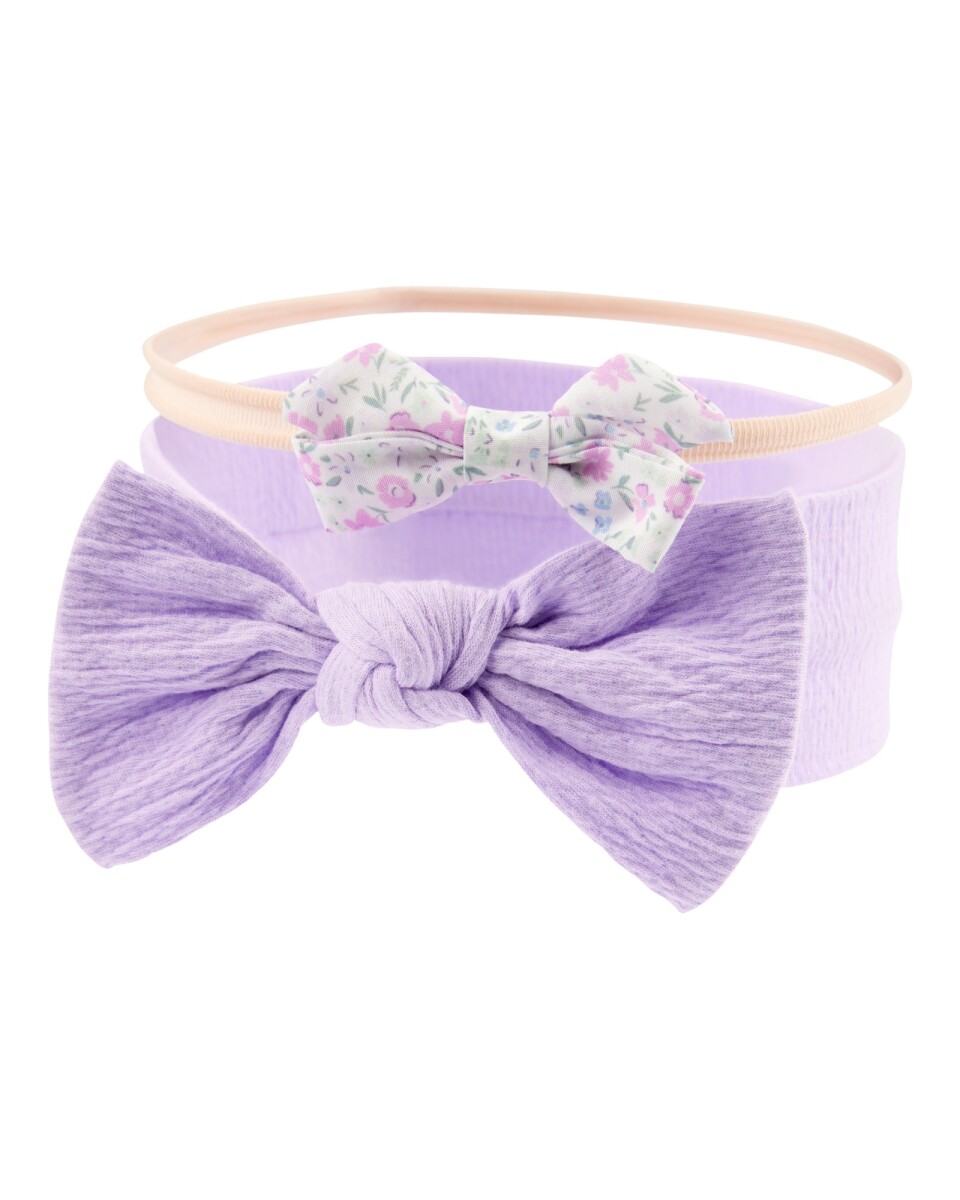 Pack dos vinchas con moña, diseños lila y floral 