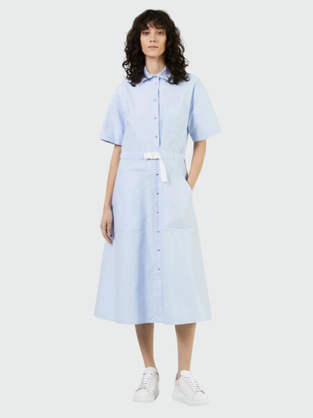 Moncler -Vestido camisero de algodón con bolsillos Celeste
