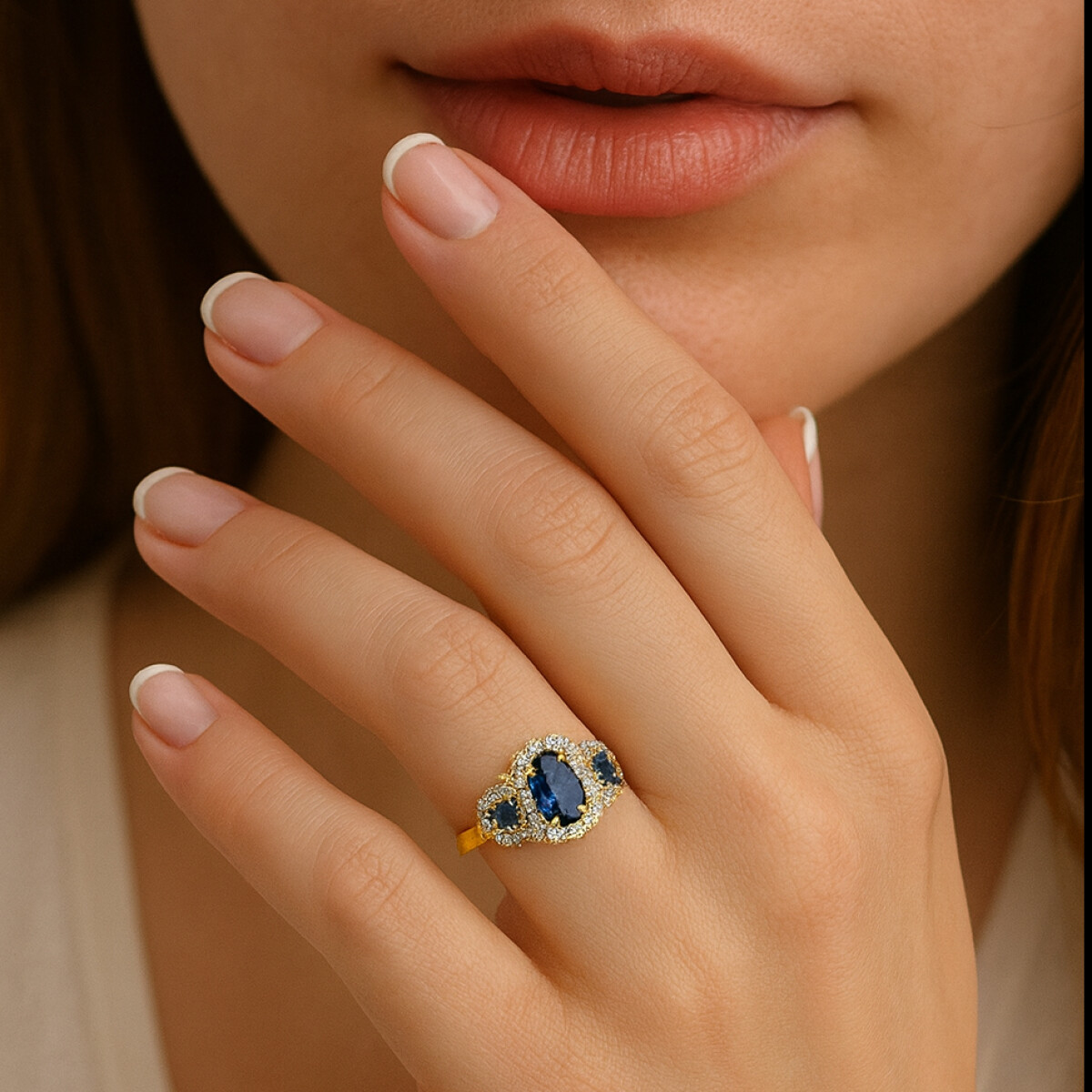 Anillo Borealis en oro 18k con zafiros y brillantes. 