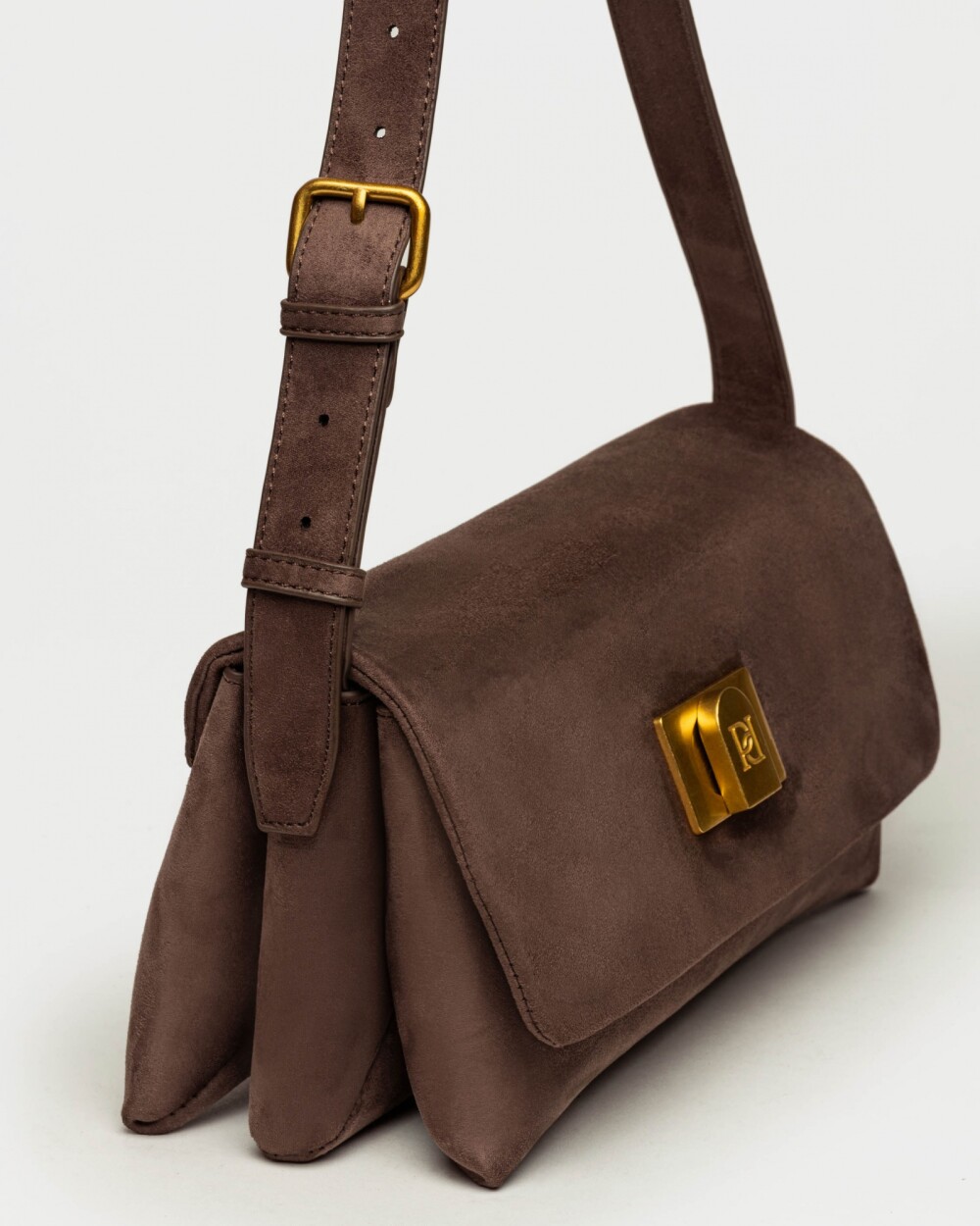Cartera al hombro Leisure efecto gamuza Chocolate
