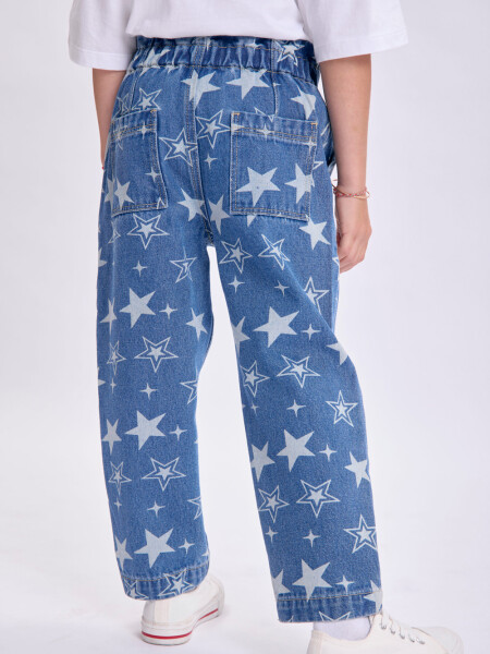 Pantalón jean paper bag Estampado Estrellas Azul Medio