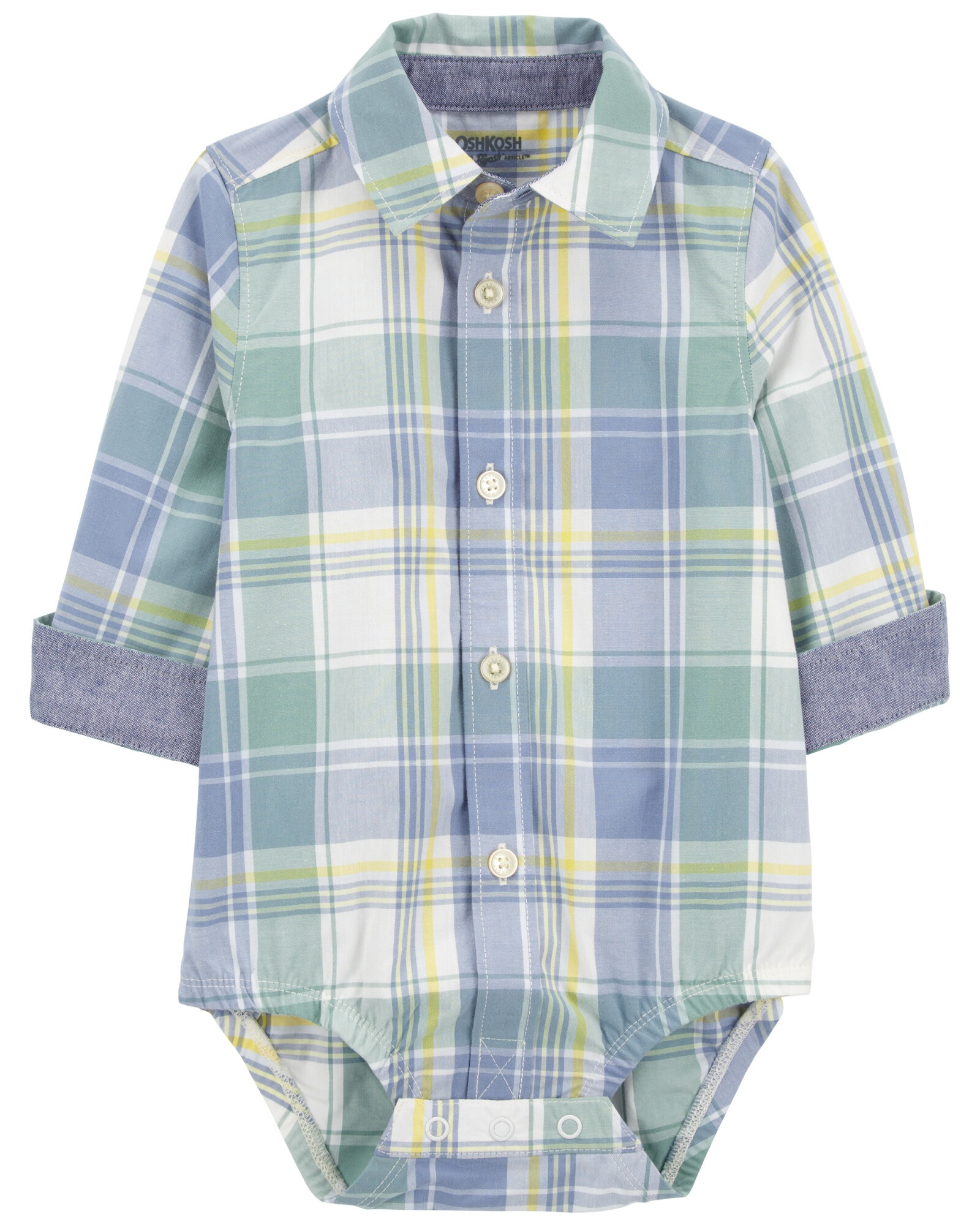 Body tipo camisa de algodón con puños plegables y diseño a cuadros Body tipo camisa de algodón con puños plegables y diseño a cuadros