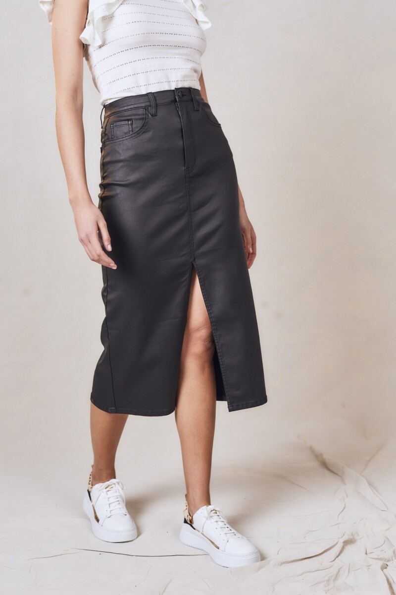 Falda Midi Waxed Negro