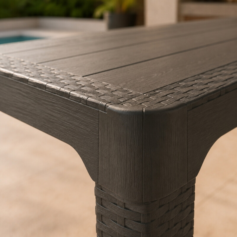 Mesa ratán 70x120 + 4 sillas sin apoya brazos GRIS