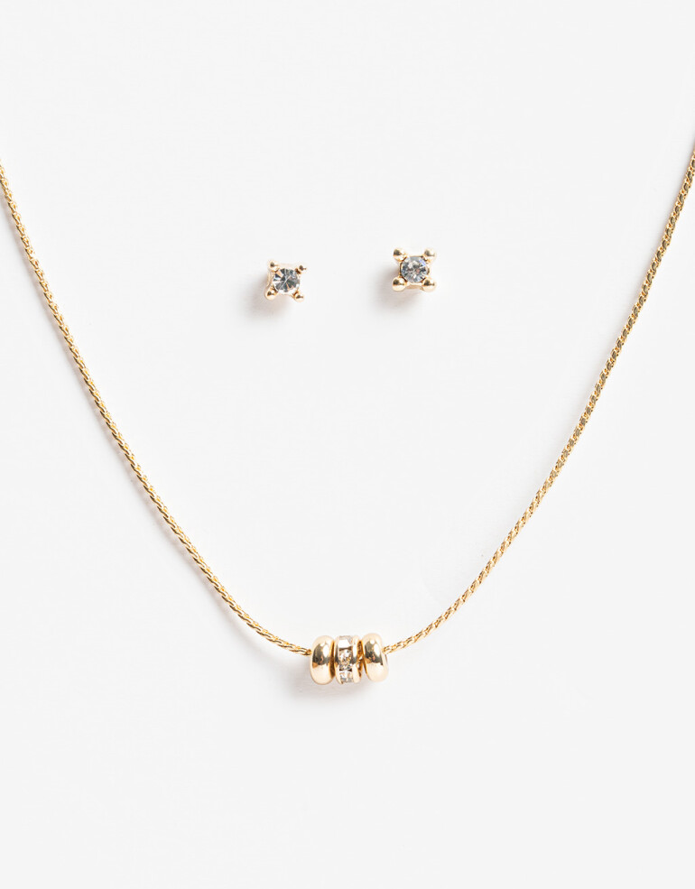 Bijouterie Set Strass Set De Collar Y Aros Con Strass - Dorado