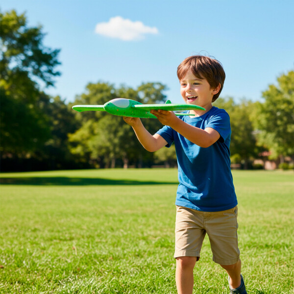Avion Planeador Cometa Espuma Con Luces Led 48 Cm Lanzable Color Verde