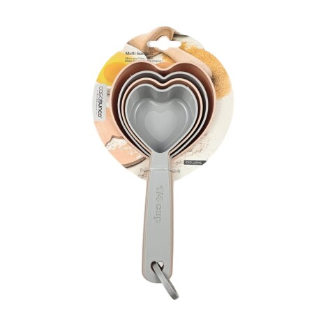 Kit 4 Cucharas Medidoras Cocina Varias Medidas Forma Corazón Gris