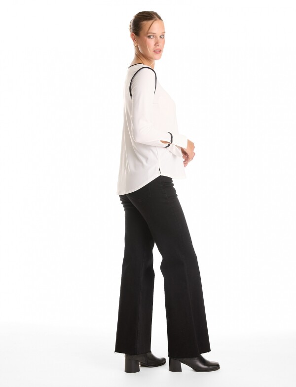 Blusa Ribete Contraste BLANCO/NEGRO