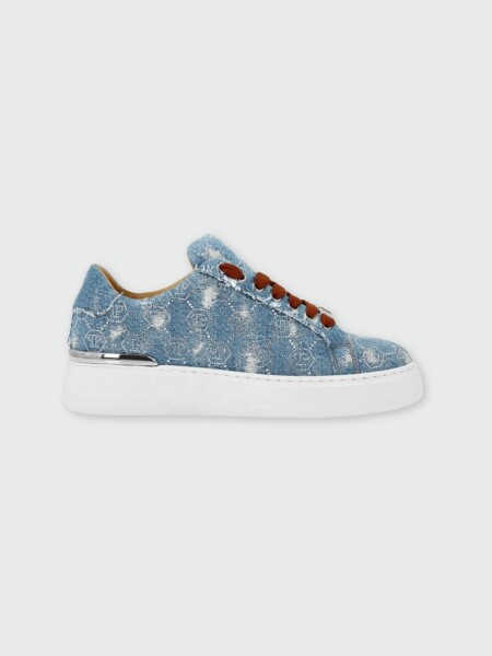 PHILIPP PLEIN - zapatillas denim monograma con strass Celeste