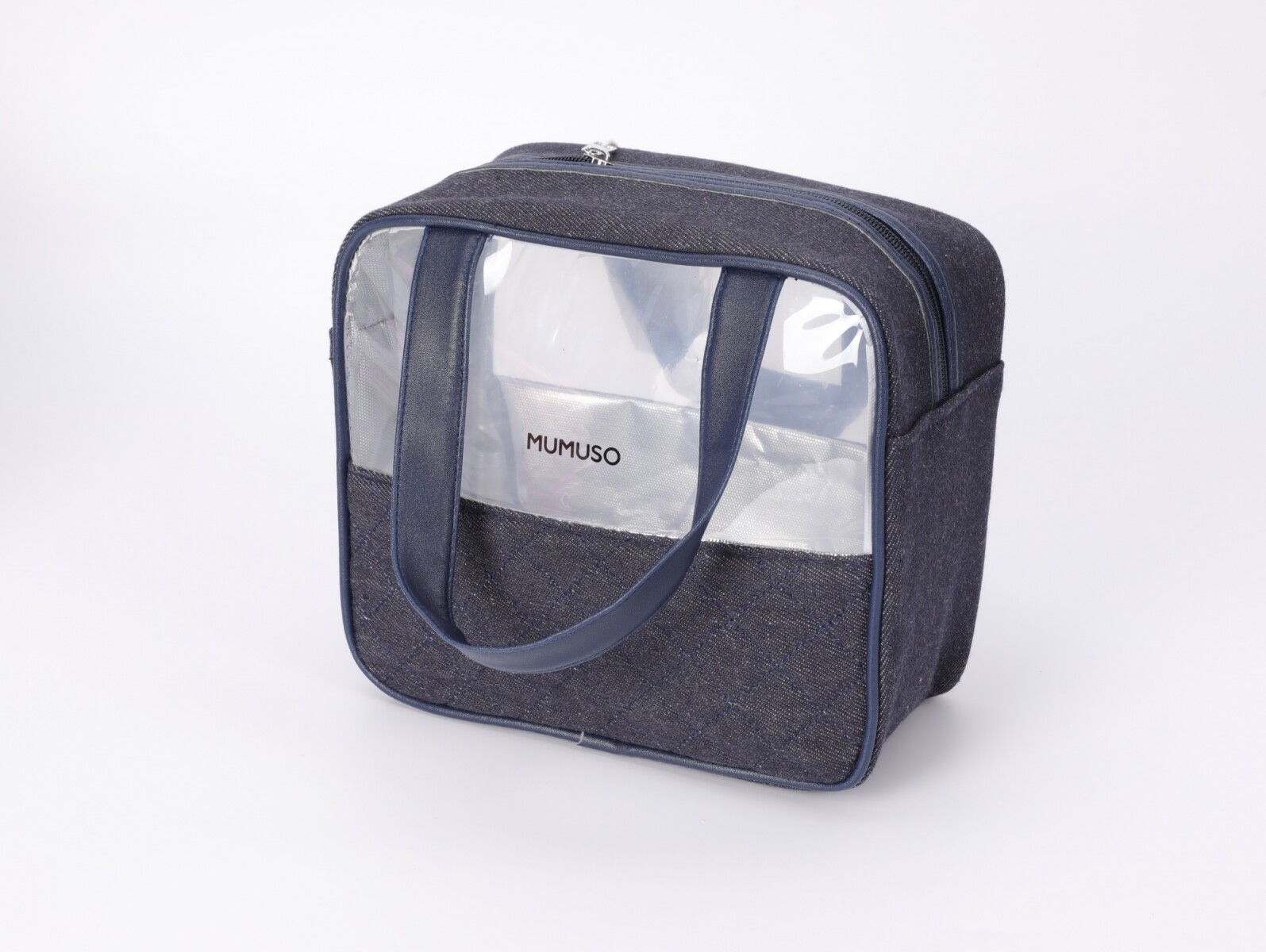 NECESER PEQUEÑO DE DENIM CON VENTANA TRANSLÚCIDA - AZUL OSCURO 