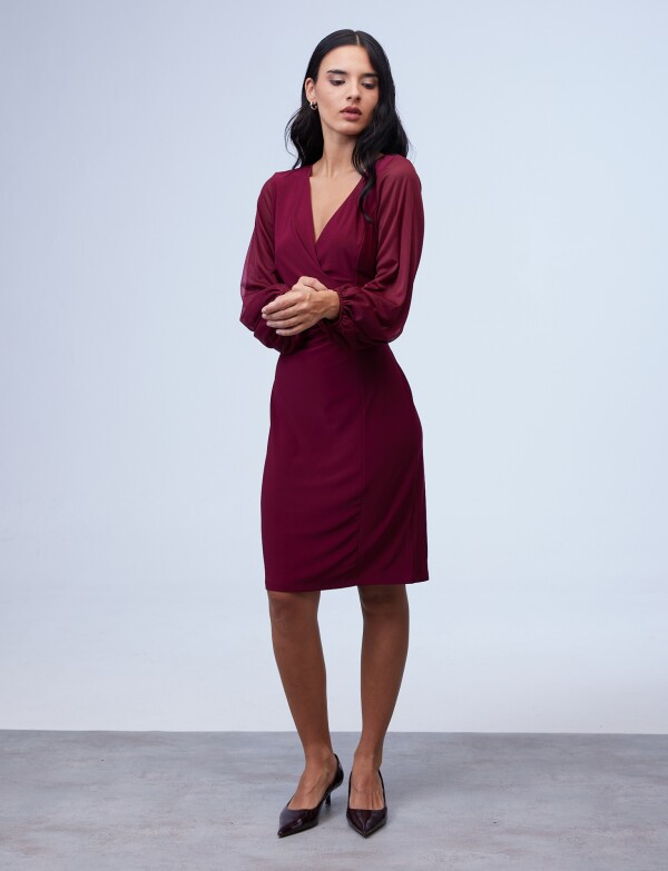 Vestido Escote V Cruzado BORDEAUX