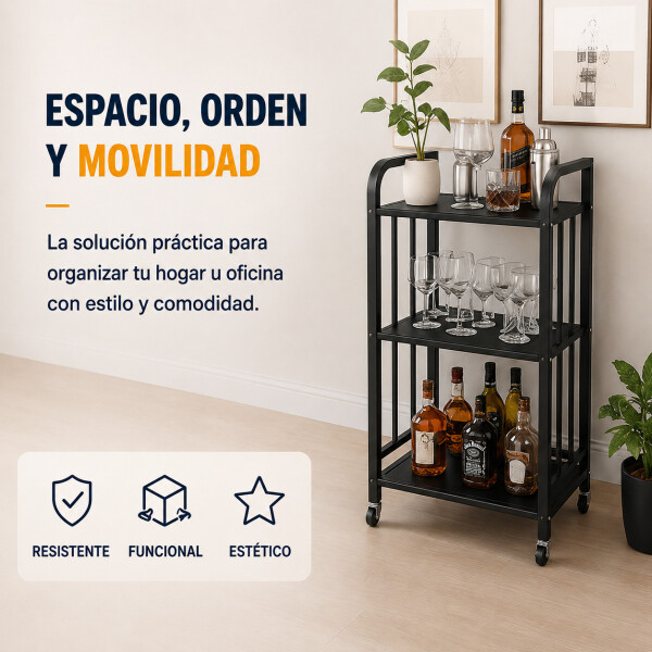 Rack 3 Estantes Metal Rueditas Mueble Organizador Estanteria Variante Color Negro