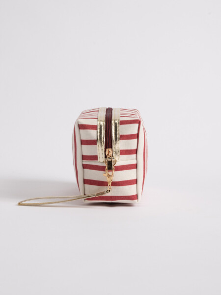 Necessaire de tela a rayas Crudo Y Rojo