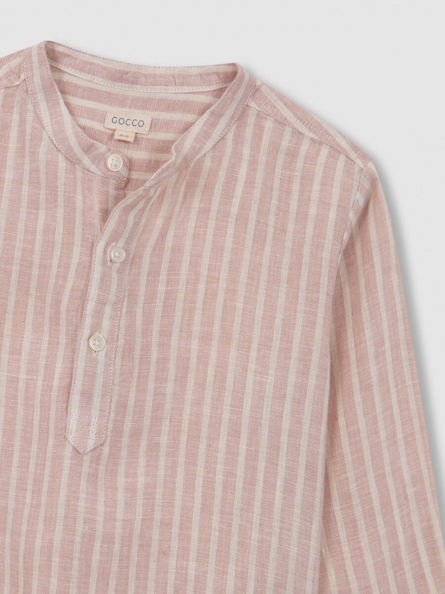 Camisa Cuello Mao Rayas Rosa Suave